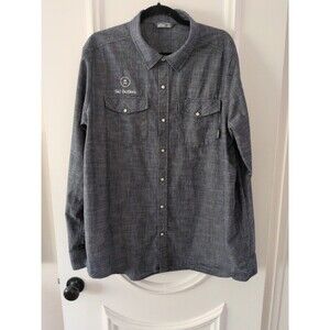 Stio Button Up Shirt Mens Large Pearl Snaps Dark Chambray Organic Cotton